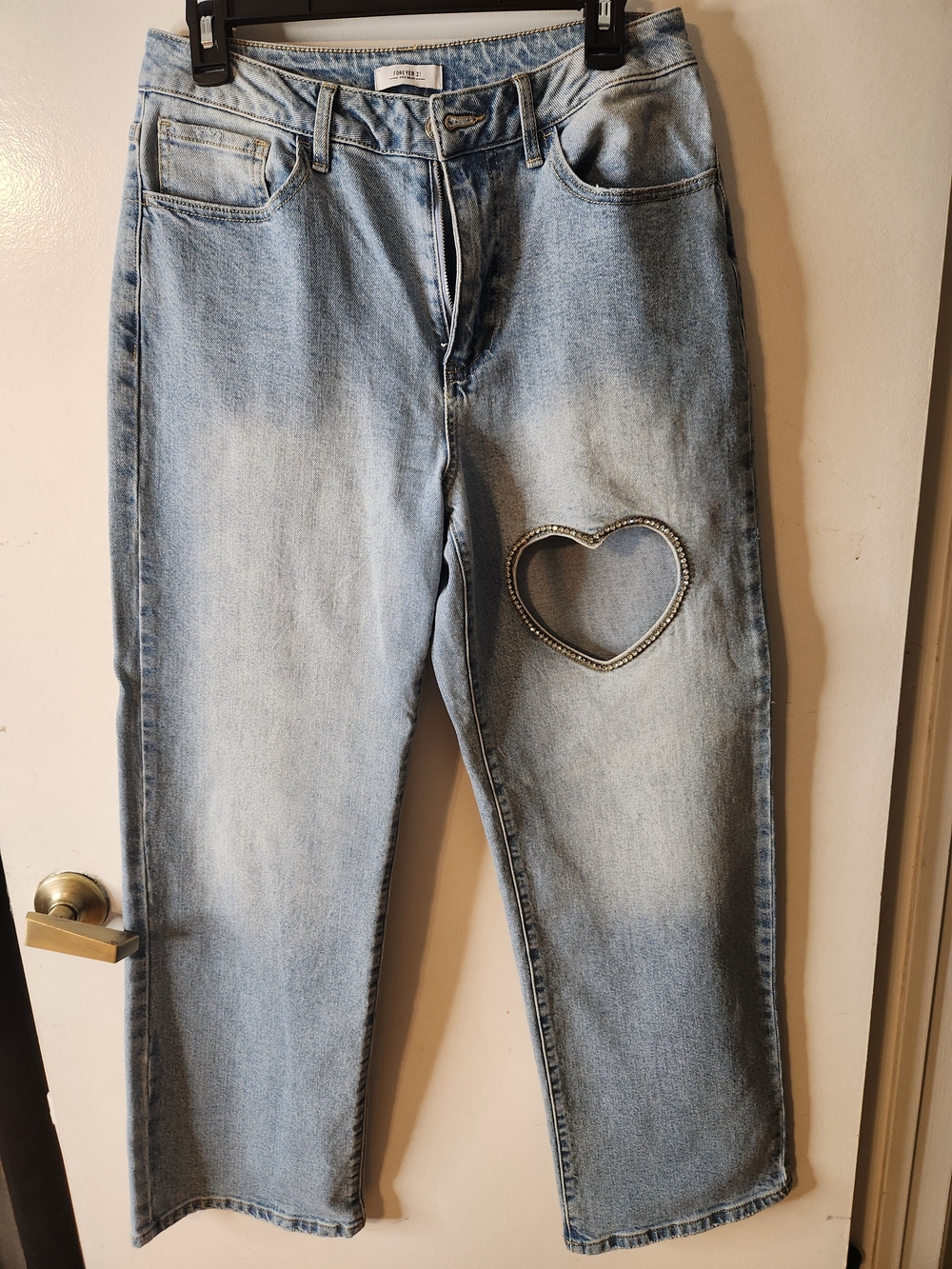 Forever 21 Light Blue Straight Leg Jeans with Heart Cutout